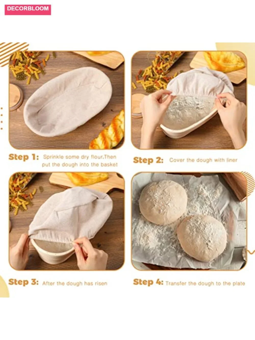 4 Pack Oval Banneton Proofing Basket Rattan Bread Dough Bowl with Linen Liner